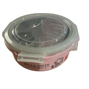 Sanrio Hello Kitty Stainless Steel Pink Bowl with Lid and Mini Spoons